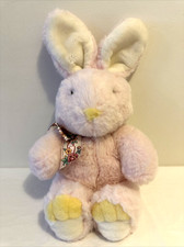 Large Pink Bunny Plush 18" Wearing a Floral Ribbon Bow Soft Adorable Excellent