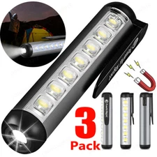3X Pen Light Mini LED Magnetic Rechargeable Work Light Flashlights Pocket Light