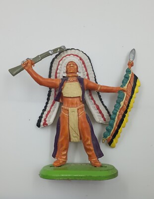 Vintage 70's Britains Native American Plastic Figures Metal Base Plate Lot of 6