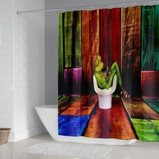 Funny Frog Bathroom Shower Curtain Vintage Barn Door Bath Curtains with Hooks