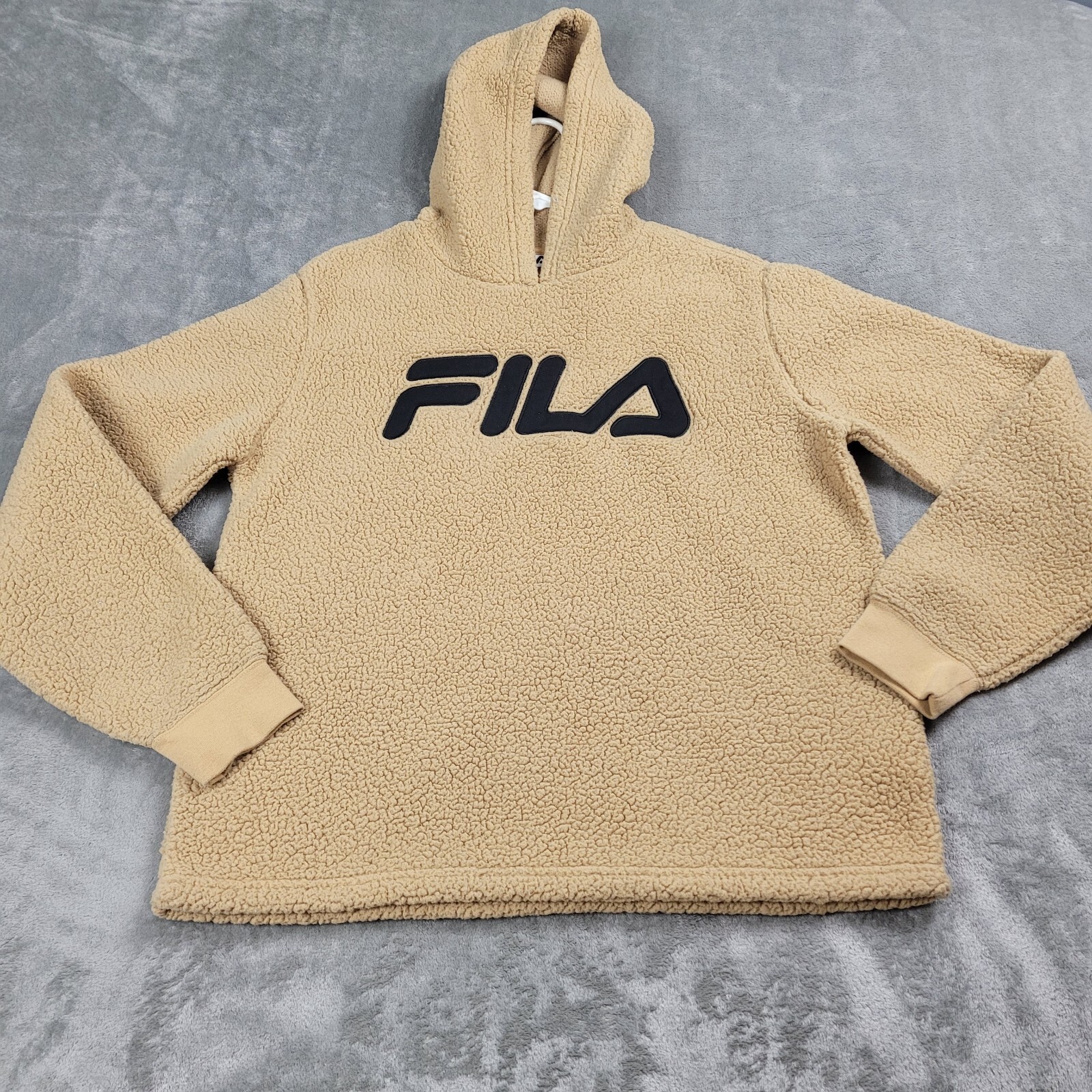 Felpa con cappuccio da donna Fila marrone sherpa orsacchiotto logo pile pullover taglia XL