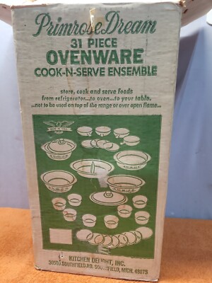 DWN-Vintage Primrose Dream 31 Piece Milkglass Ovenware Cool-N-Serve Ensemble NIB