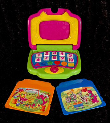 Barney Dinosaur Interactive Laptop Computer 2002 Mattel VINTAGE (2 Cards) Works
