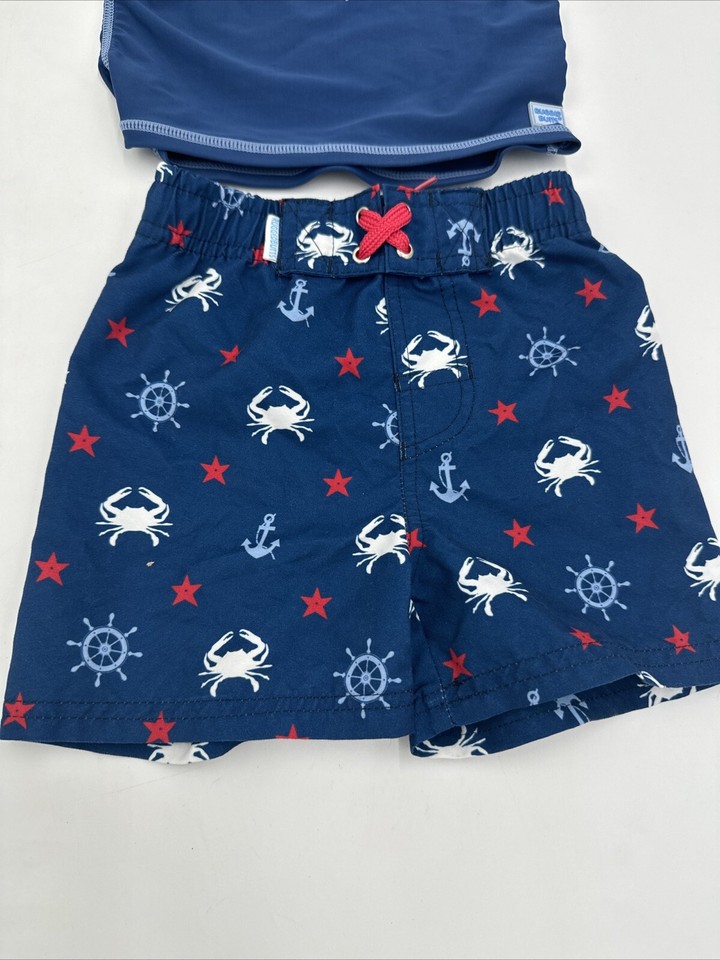 Rugged Butts Infant Boy Swim Suit 18 24M Lined Draw String Red White