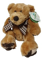 New First and Main Teddy Bear Newton Brown Plush with Brown Check Bow 1804 Tags