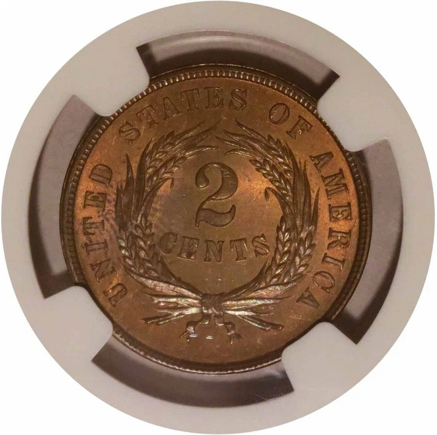 :1865 SHIELD TWO CENT GEM BU NGC MS65RB(RED OBV) LOW POP RARIETY R4 HIGH GRADES - Image 4 of 4