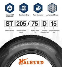 HALBERD ST205/75D15 Trailer Tires 205 75 15 Heavy Duty 6Ply Load Range C 2057515