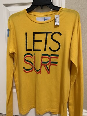 Love,Life,live - Let s Surf Tee Gold Men s Long Sleeve RBCMLT001 Large NWT$34