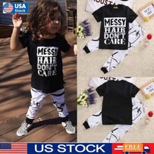 2pcs Newborn Toddler Kids Baby Boys Girls Clothes Outfits T-shirt Tops Pants Set