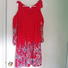 Est. 1946 red paisley boho dress cold shoulder sz med big sleeves
