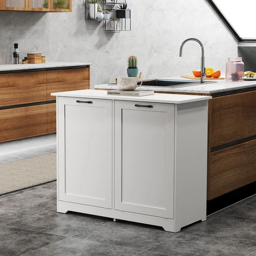 26 Gallon with Deodorizing Function Wood Double Tilt Out Trash Can Cabinet White - Picture 15 of 16