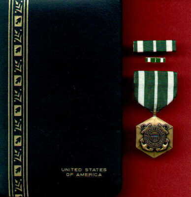 Coast Guard Commendation Award medal with ribbon and lapel pin in case USCG