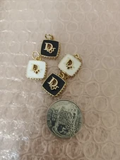 4  Pc Set Designer Zipper Pull Dior  Button Gold Charm Pendant 15 Mm  