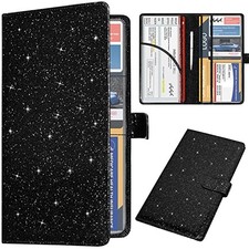 Car Registration and Insurance Holder, Magnetic Closure Style Glitter Black