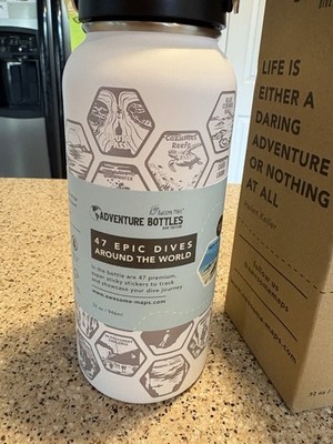 Awesome Maps Dive Edition 32oz White Water Bottle, BPA Free, Leak-Proof