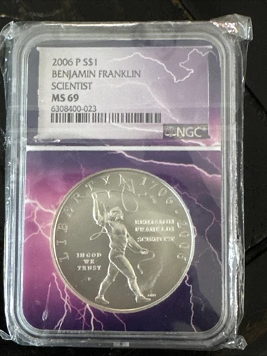 2006 P Benjamin Franklin | Scientist | NGC MS69 Silver Commemorative $1 (1)