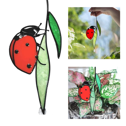 1 Stück Buntglas Marienkäfer Fensterbehang perfektes Geschenk für Garten, Hof, Zäune - Bild 7 von 24