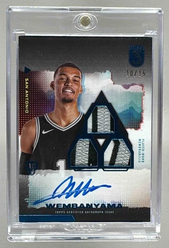 Victor Wembanyama 2023 Topps 3 #101 Blue Vertical Rookie Patch Auto RC 10/15