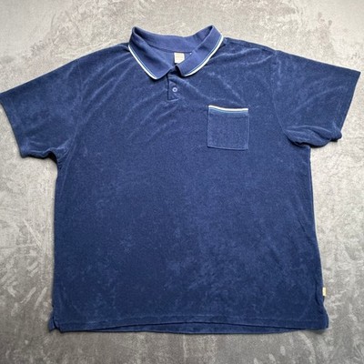 Levi's Gold Tab Polo Shirt Men XL Navy Blue Terry Cloth Tipped Collar Pocket