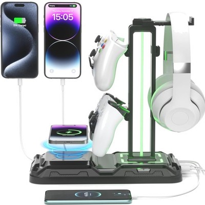 Gaming Headset Halterung mit Wireless Ladegerät, Controller & Kopfhörer Halte...