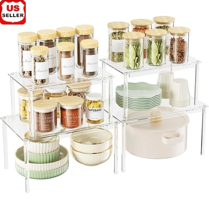Acrylic Shelf Organizer Kitchen Cabinet Storage Spice Rack Tiered Display New