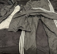Adidas Black White Tri-Striped Full Windbreaker Track Suit Medium