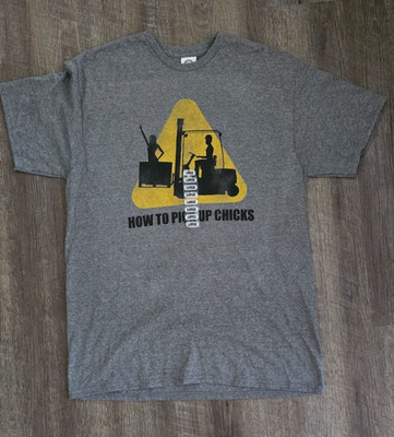 Forklift Driver Mens T-Shirt Size Large Grey Short Sleeve Funny Operator HiLow