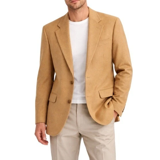 Vintage Roundtree Yorke Camel Hair Blazer Mens Made in USA 2 Button Sport Coat
