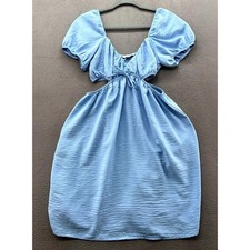 Love Tree Mini Dress Womens M Light Blue Cut Out  Puff Sleeve S/4763DY