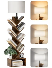 6 Tier Tree Bookshelf with Light, Corner Tall Narrow Bookshelf, Small Bookcas...