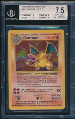 CHARIZARD SHADOWLESS リザードン 英語 シャドーレス BGS 7.5 w/9 CHARIZARD 1999 Pokemon Base SHADOWLESS #4/102 Holo