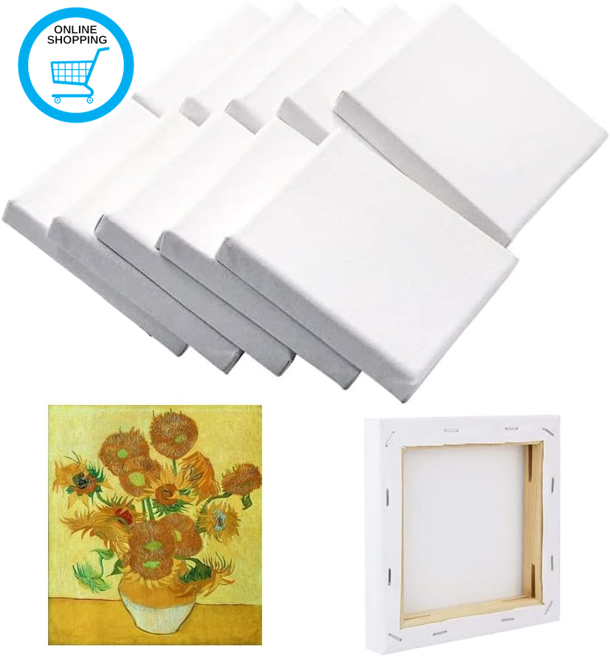 10Pack Mini Canvas Panel, 10X10Cm Stretched Canvas Boards, Square Small Art Boar