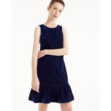 J. Crew Velvet Ruffle Hem Dress Midnight Ink Blue Flounce Hem Cocktail Size 2