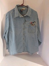 Disney Mickey Unlimited Mouse Denim Shirt Embroidered Button Up Women's Large XL