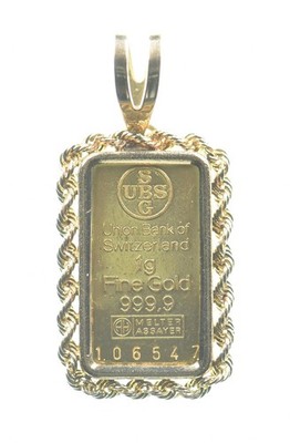 Union Bank Of Switzerland 1g Gold Bar in 14kt Bezel *0752 | eBay