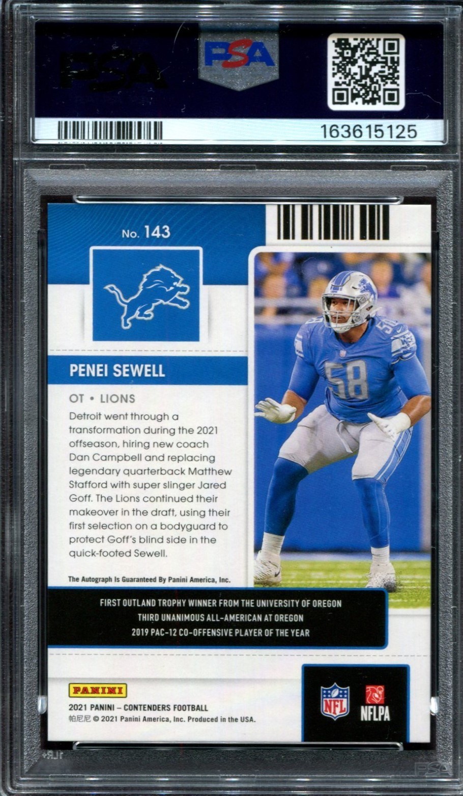 Penei Sewell -- PSA 10 -- Playoff Ticket Auto -- 2021 Contenders -- POP 1 view 2