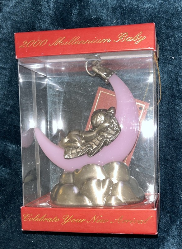 Lenox 2000 Millennium Pink Glass /Pewter Baby Girl Ornament New In Box