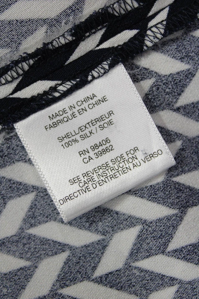 Blusa Theory Mujer Negra Geométrica Cuello Seda Abotonada Manga Larga Talla M Foto 4 de 4