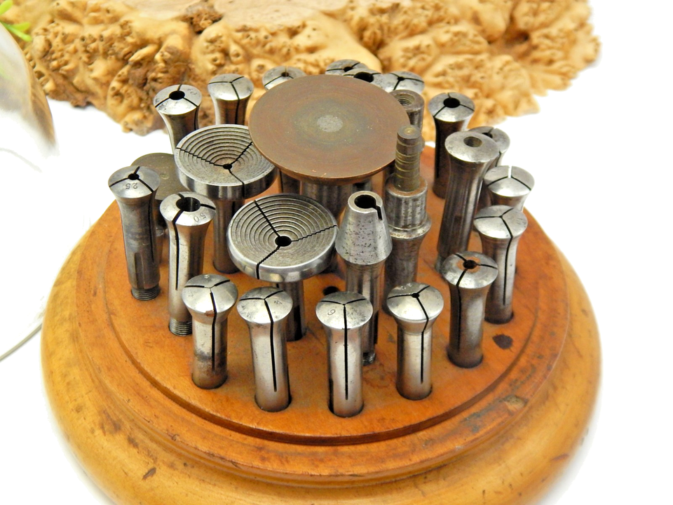 Antique G Boley 8mm Jewelers watchmakers lathe collet set under glass ...