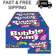 BUBBLE YUM Cotton Candy Flavored Chewy, Bubble Gum Packs, 2.82 oz (12 Count)