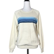 Aviator Nation 5 Stripe Crew Sweatshirt Small Blue Cream Fleece Pullover Top
