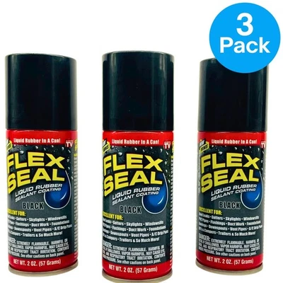 Flex Seal Liquid Rubber Sealant Coating Black 2oz – 3 Pack – New