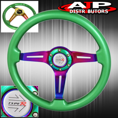 345mm Drift Luxury Vip Jdm Typer Steering Wheel Green Neo-Chrome