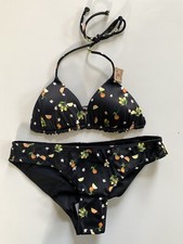 Victoria's Secret PINK Reversible Triangle Bikini Swim Set Black Mini Fruit XS S