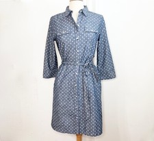 Talbots Chambray Polka Dot Dress w/Belt Blue 8 Medium Party/Office/Cocktail