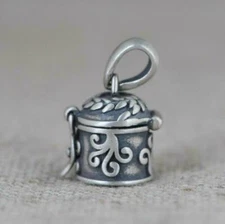 Oxidized Flower Ash Locket Sterling Silver SMALL Prayer Box Pendant A2509