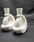 Vintage PAIR Frankoma Sand White Candle Holders #305  5.50" Tall