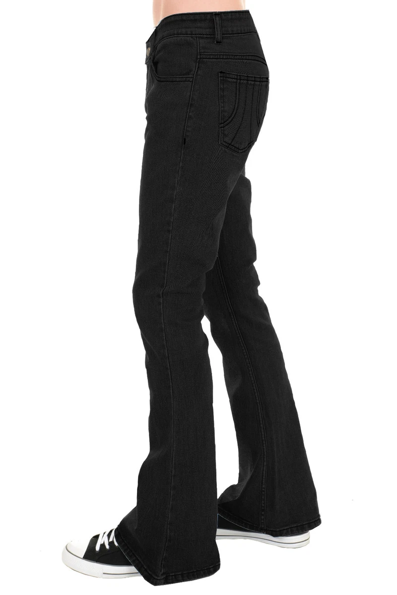 Mens Run & Fly 70s Retro Black Stretch Denim Rock N Roll Bell Bottom Flares