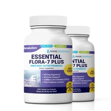 Essential Flora 7 Plus - 700mg Complete Probiotics for Women and Men 2 Bottles