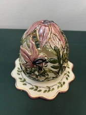 Vintage Tea Light Floral Lilies Egg Candle House Heather Goldminc Blue Sky 2003